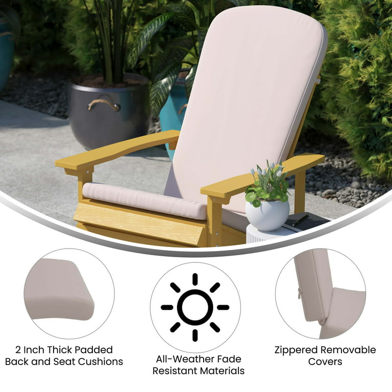 Emma + Oliver Hammond All-Weather Indoor and Outdoor Cushions for Adirondack Chairs and High Back Patio Chairs, Cream