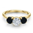 thumbnail image 3 of Gem Stone King 18K Yellow Gold Plated Silver White Moissanite and Black Onyx Engagement Ring for Women | 1.75 Cttw | Round 6MM | Gemstone Birthstone | Size 9, 3 of 7