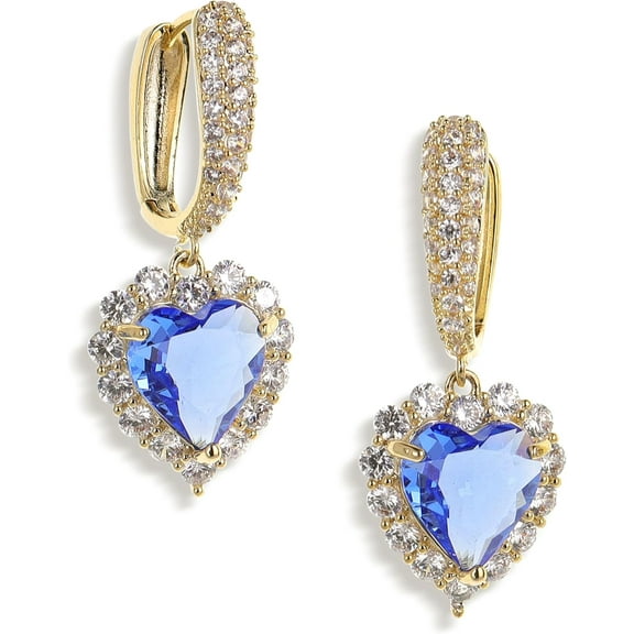 Rhinestone Heart dangle Gold Hoop Earrings for Women, Sparkly Crystal Cubic Zirconia Drop Huggie Earing Dangling Prom Fashion Jewelry Gift