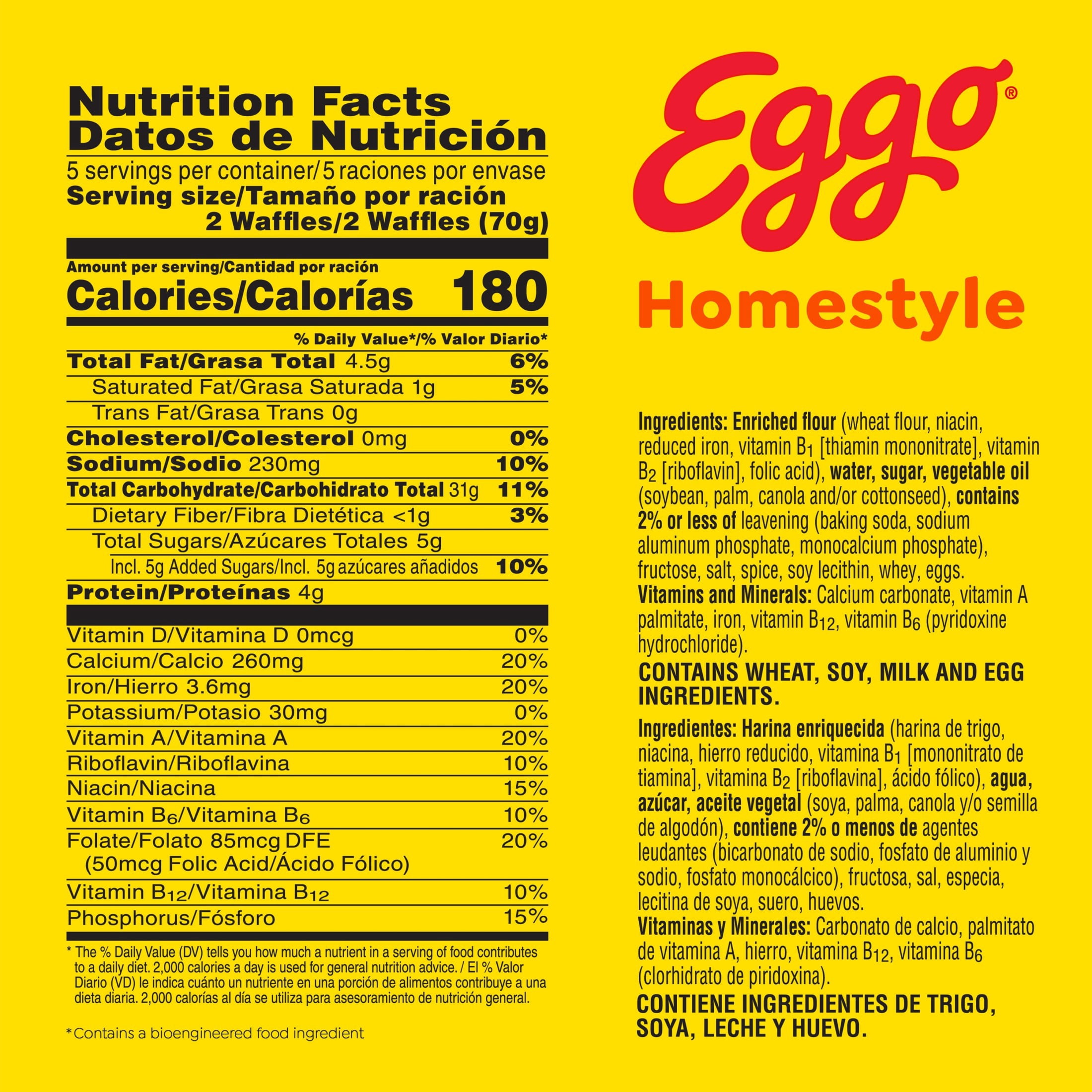 Eggo Homestyle Waffles, Breakfast Food, 12.3 oz, 10 Count (Frozen), Regular