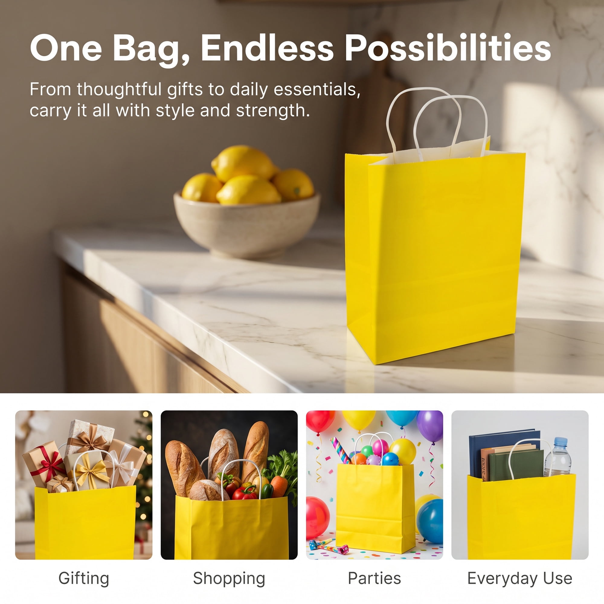 Unique Bargains 10Pcs Heavyweight Premium Gift Bags with Handle Yellow 8.3" x 4.3" x 10.6"