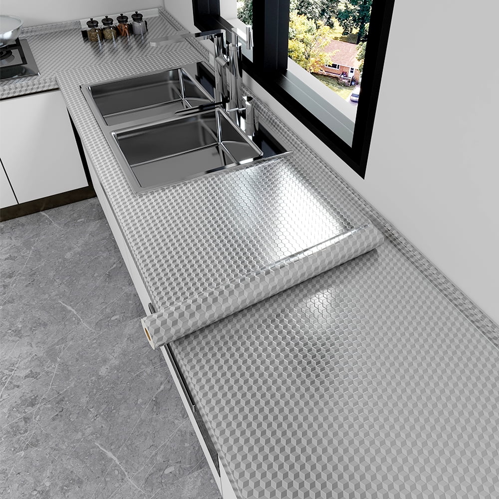 Kitchen Wallpaper Oil Proof Sticker Waterproof Heat Kitchen Backsplash,Aluminum Foil Peel and Stick Contact Paper for Wall,Countertops (23.6''X196'')