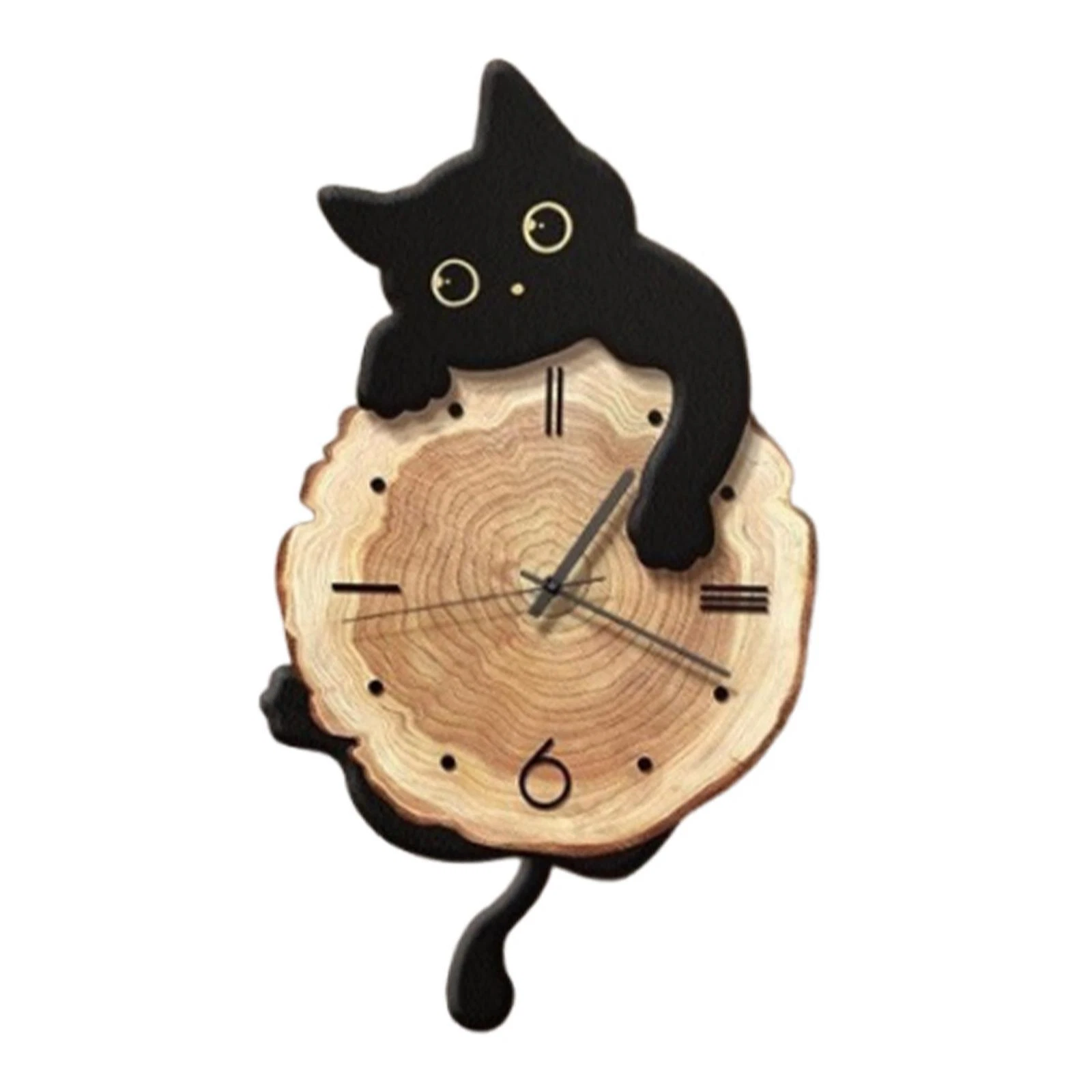 Cat Wall Clock Modern with Swinging Tail Silent for Kids Room Bedroom Home Decor