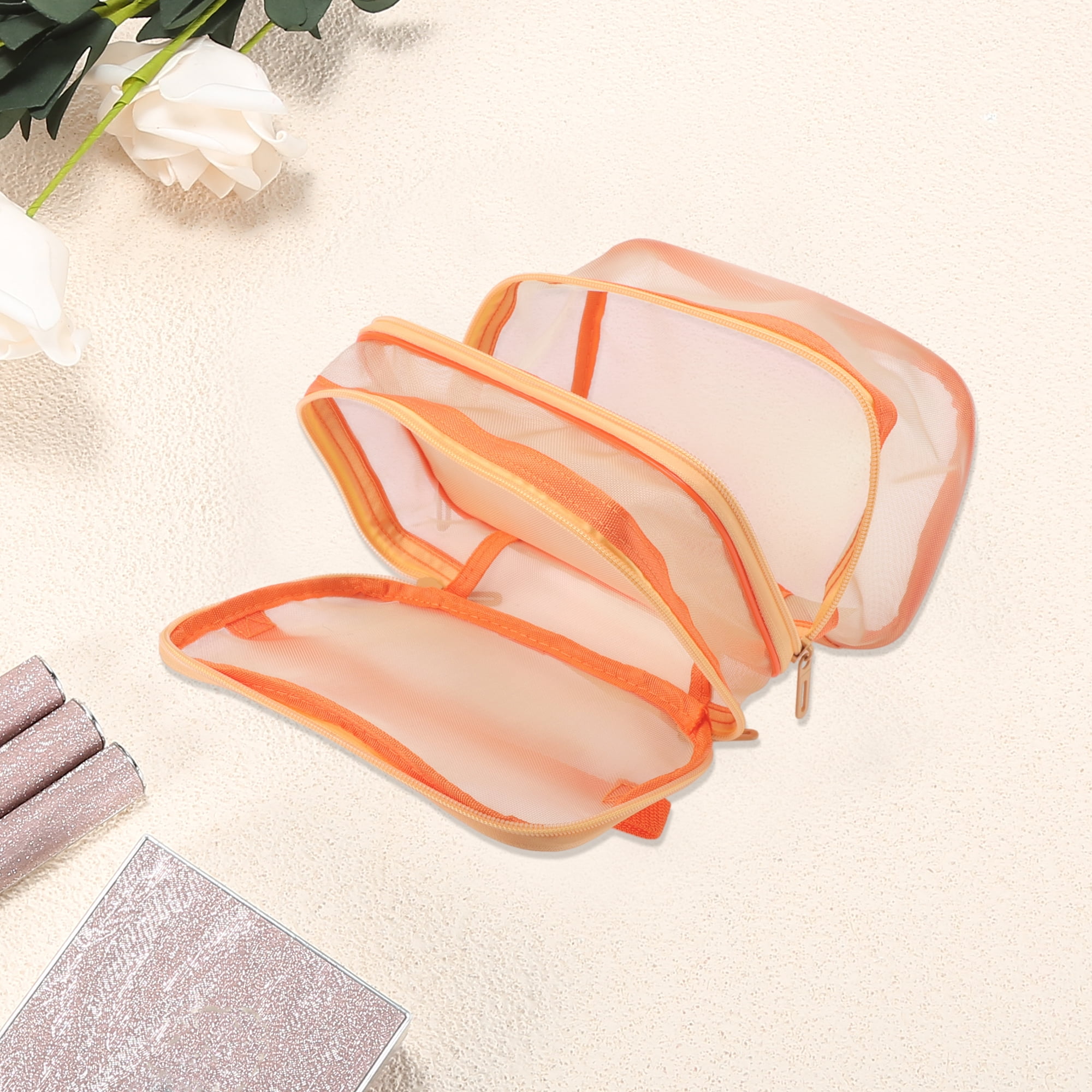 Unique Bargains 1 Pc Large Capacity Visible Drawstring Makeup Bag for Vacation Orange