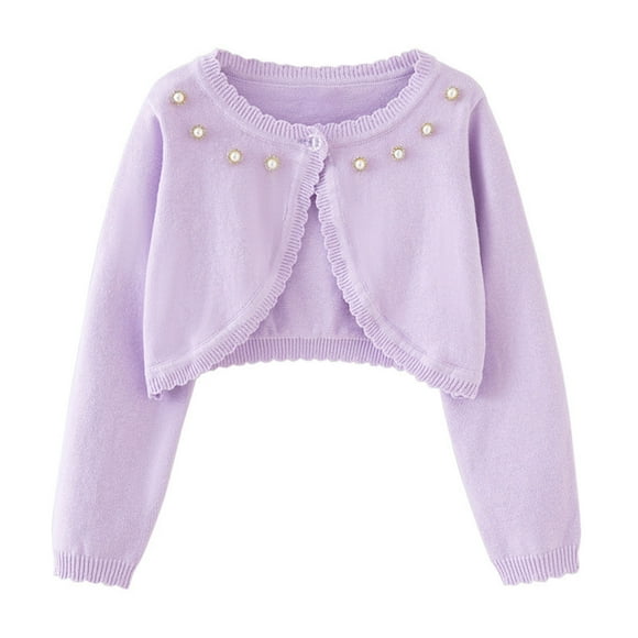 aohooy Toddler Baby Girls Long Sleeve Bolero Cardigan Knitted Shrug Button Closure Cardigans Cropped Sweaters Tops Outwear 12M-14Y Purple,11 Years