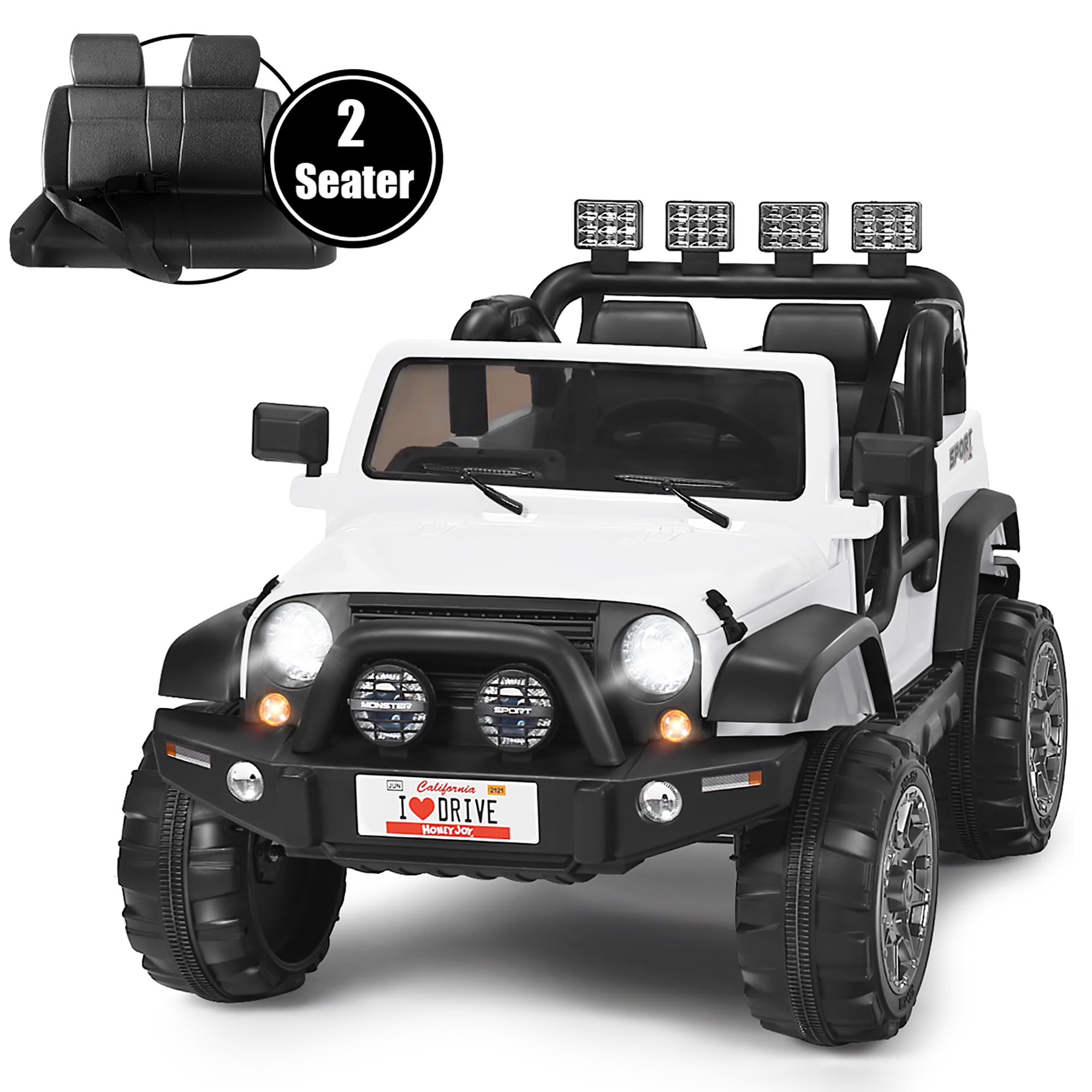 Costway 12V Kids Ride On Car 2 Seater Truck RC Electric Vehicles w Storage Room White