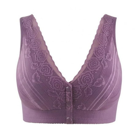 

Knosfe Wireless Push Up Bras Front Closure V Neck Sleep Bra T Shirt Bra Full Coverage Plus Size Bras Purple 85