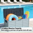 thumbnail image 3 of 75 Gallon Resin Deck Box with Wheels, Outdoor Storage Bin for Patio Furniture Cushions, Garden Tools and Pool Toys, Portable Backyard Storage Shed with Side Handles, Grey, 1-Pack, 3 of 7