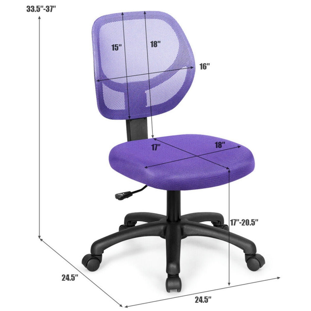 Demi Bonn Low-back Computer Task Chair with Adjustable Height and Swivel Casters, Rolling Work Computer Desk Chair, Purple