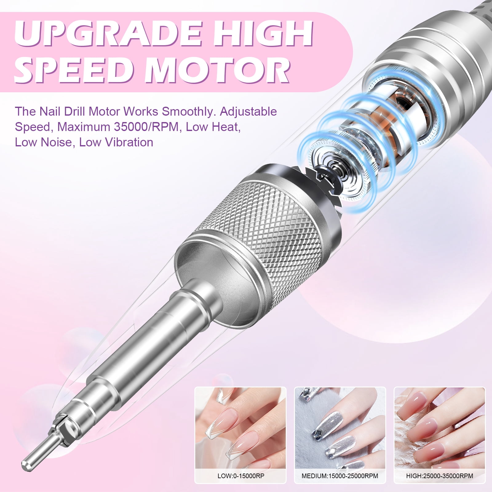 NEXPURE 35,000RPM Cordless Electric Nail Drill with Rechargeable Battery, Professional Manicure File Kit for Salon & Home Use