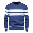 thumbnail image 1 of MIASHUI Chandail Décontracté à Rayures pour Hommes, Col Rond, Manches Longues, Coupe Confortable, Fil Doux, Bleu Foncé, S, 1 of 2