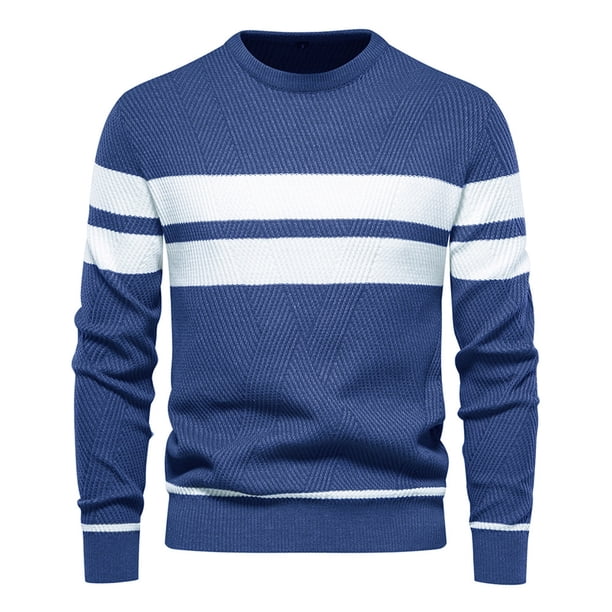 Gibobby Suéter cuello redondo hombre Suéter de punto informal para hombre de otoño e invierno, con cuello redondo, color cálido, manga larga(Azul oscuro,Extra Grande)