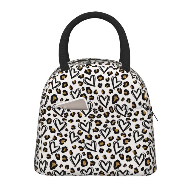 Easygdp Heart Leopard Bolsa de Almuerzo Insulada Grande, Forro de Aluminio, Diseño Espacioso, a Prueba de Fugas, Ideal para Trabajo, Picnics, Viajes y Actividades al Aire Libre
