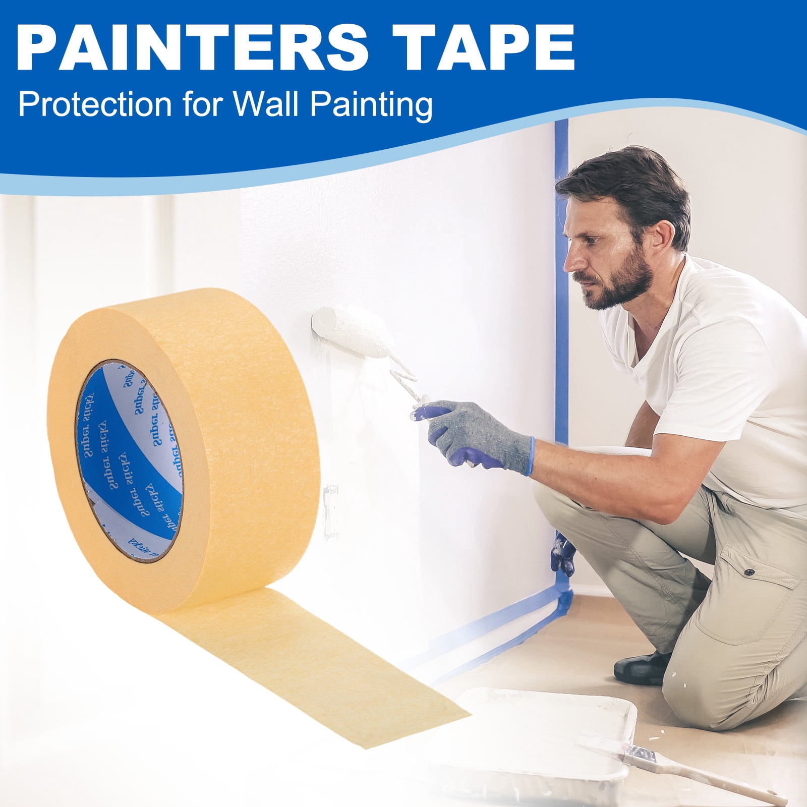 Uxcell Painters Tape, High Temperature Resistant Paint Masking Tape Adhesive for Wall Painting Craft Arts Decoration Drafting Light Yellow 1.97 Inch x 55 Yards