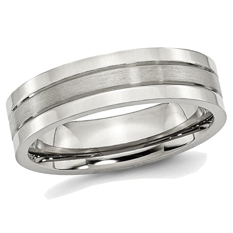 Mens Traditional Wedding Band Ring 8mm Stainless Steel Polished With Wide Groove 