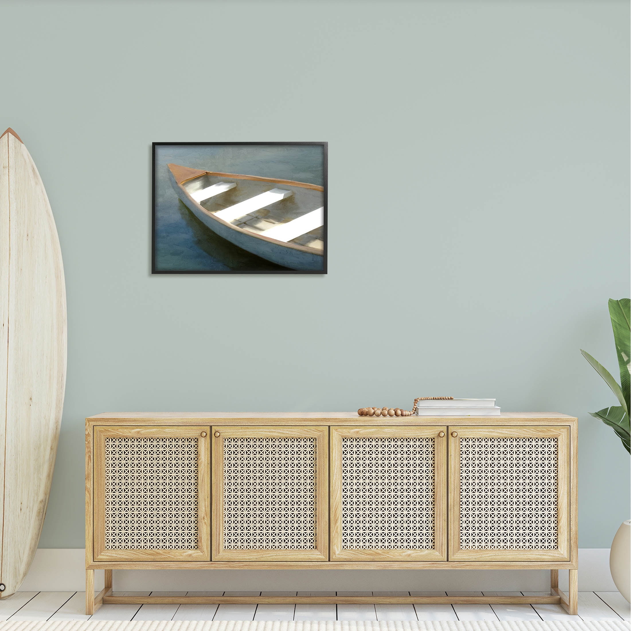 Stupell Industries Lone Canoe Boat Floating Deep Lake Painting Black Framed Art Print Wall Art, Design by Kim Allen