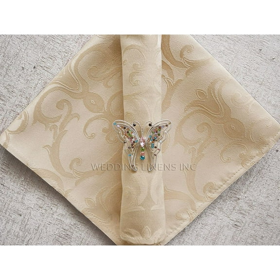 Wedding Linens Inc. (10pcs) 20" x 20" Versailles Chopin Damask Jacquard Polyester Linen Napkins - Champagne