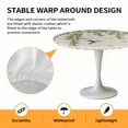 thumbnail image 2 of Elastic Fitted Round Tablecloth, Spring Botanical Waterproof Stretch Table Cover for 55"-60" Tables, Watercolor Leaves Flowers Birds Beige Washable Outdoor Tablecloths for Patio, Picnic, Camping, 2 of 9