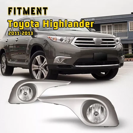 Pair Fog Lights Assembly Fits 2011-2013 Toyota Highlander (Not Fit Hybrid) Clear Lens Wiring Kit Switch