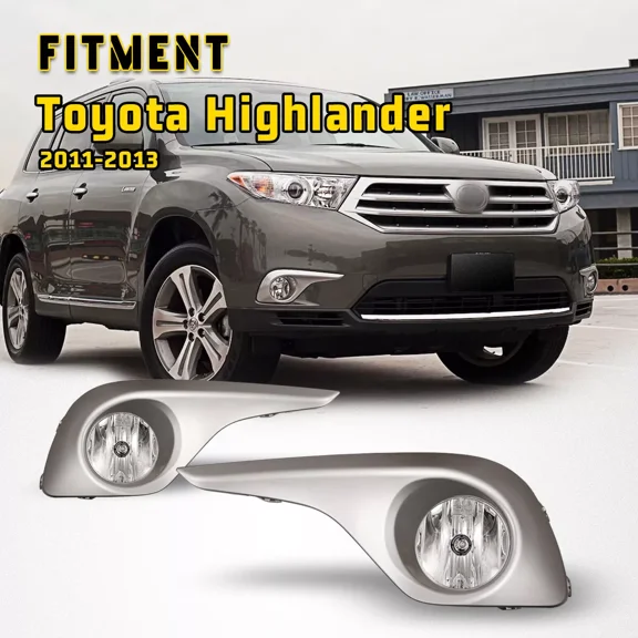 Pair Fog Lights Assembly Fits 2011-2013 Toyota Highlander (Not Fit Hybrid) Clear Lens Wiring Kit Switch