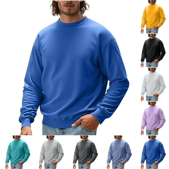 Wiicoznt Sweatshirts for Men Casual Loose Solid Color Long Sleeve Round Neck Mens Shirts Lightweight Soft Pullover Sweatshirts