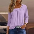 thumbnail image 2 of GXIPO Womens 3/4 Sleeve Tops Square Neck Summer Shirts Blouses Buttons Pleated Solid Plus Size Tunic Tops Clearance Purple 3XL, 2 of 5