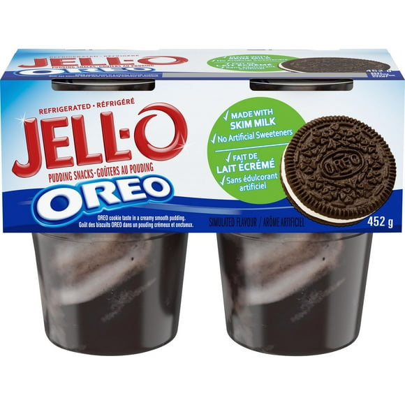 Jell-O Oreo Ready-to-Eat Refrigerated Pudding Cups Snack, 4 ct Cups, 4 Cups x 113g
