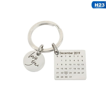 KABOER 2019 December Date Personalized Special Date Calendar Stainless Steel Keychain With Circle For Couples Family Best Friends Anniversary Birthday (Best Family Calendar App)