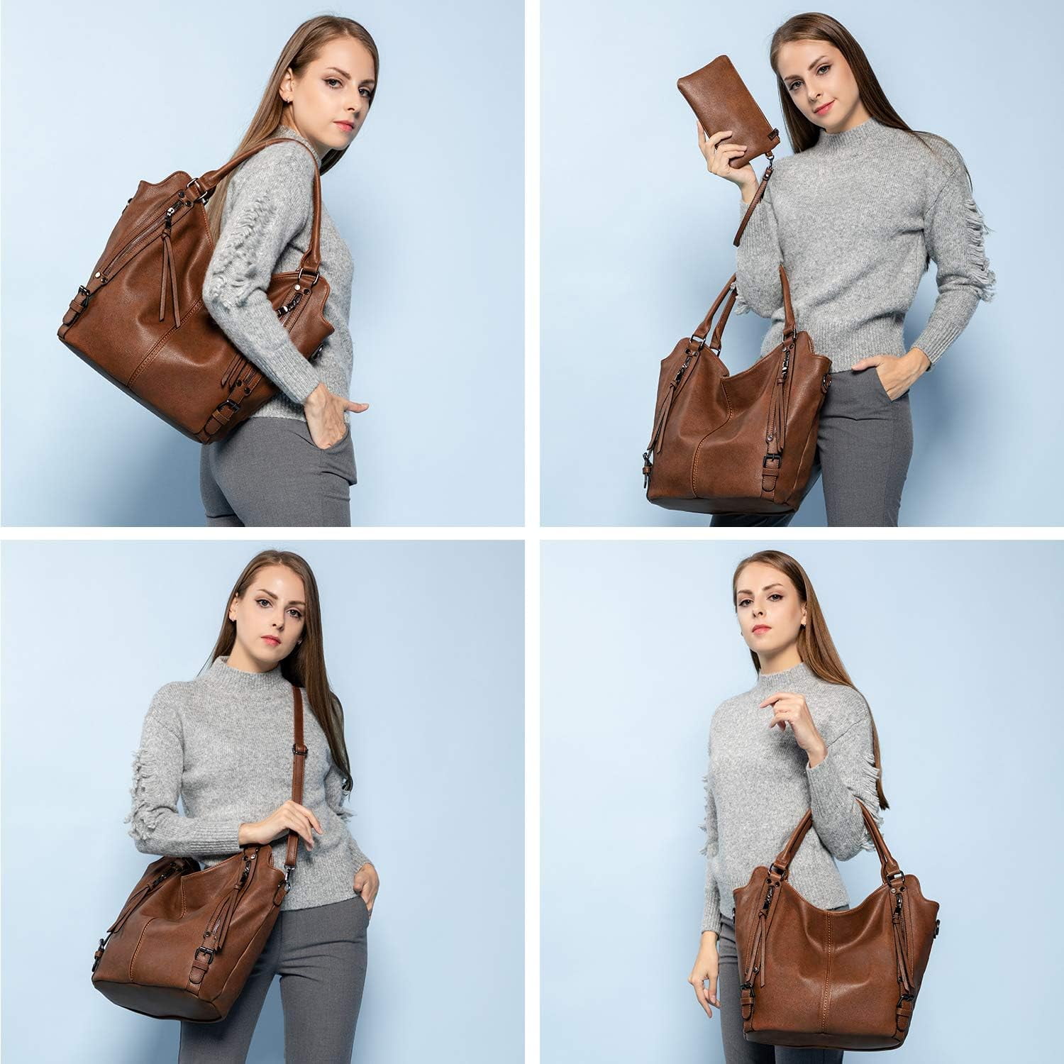 Kwuty Tote Bag for Women PU Leather Shoulder Bags Fashion Hobo Bags Large Purse and Handbags with Adjustable Shoulder Strap