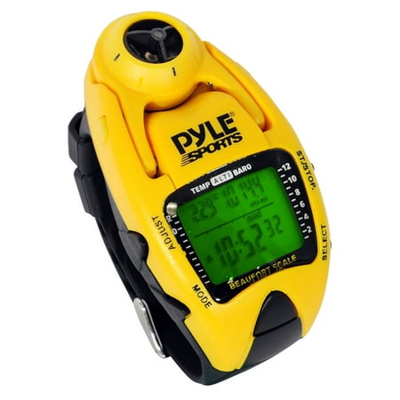 Wind Speed Meter w/ Wind Chill Temp., Altimeter, Barometer, Compass, 10 Laps Chronograph Memory, Yacht Timer (Yellow