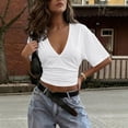 thumbnail image 7 of ZZkhGO Women's Crop Tops Ruched V Neck Short Sleeve Solid Casual Fashion Summer Slim Tops, White XXL, 7 of 7