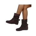thumbnail image 3 of Woobling Ladies Winter Boot Buckle Strap Casual Shoes Side Zip Boots Slouch Womens Faux Suede Mid Calf Brown 9, 3 of 7