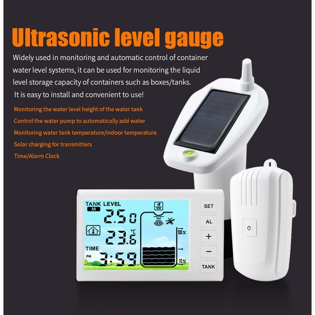 Ultrasonic Level Sensor Ultrasonic Water Tank Liquid Depth Level Meter Sensor Liquid Level Sensor with Temperature Display Water Level Gauge Automatic Water Addition