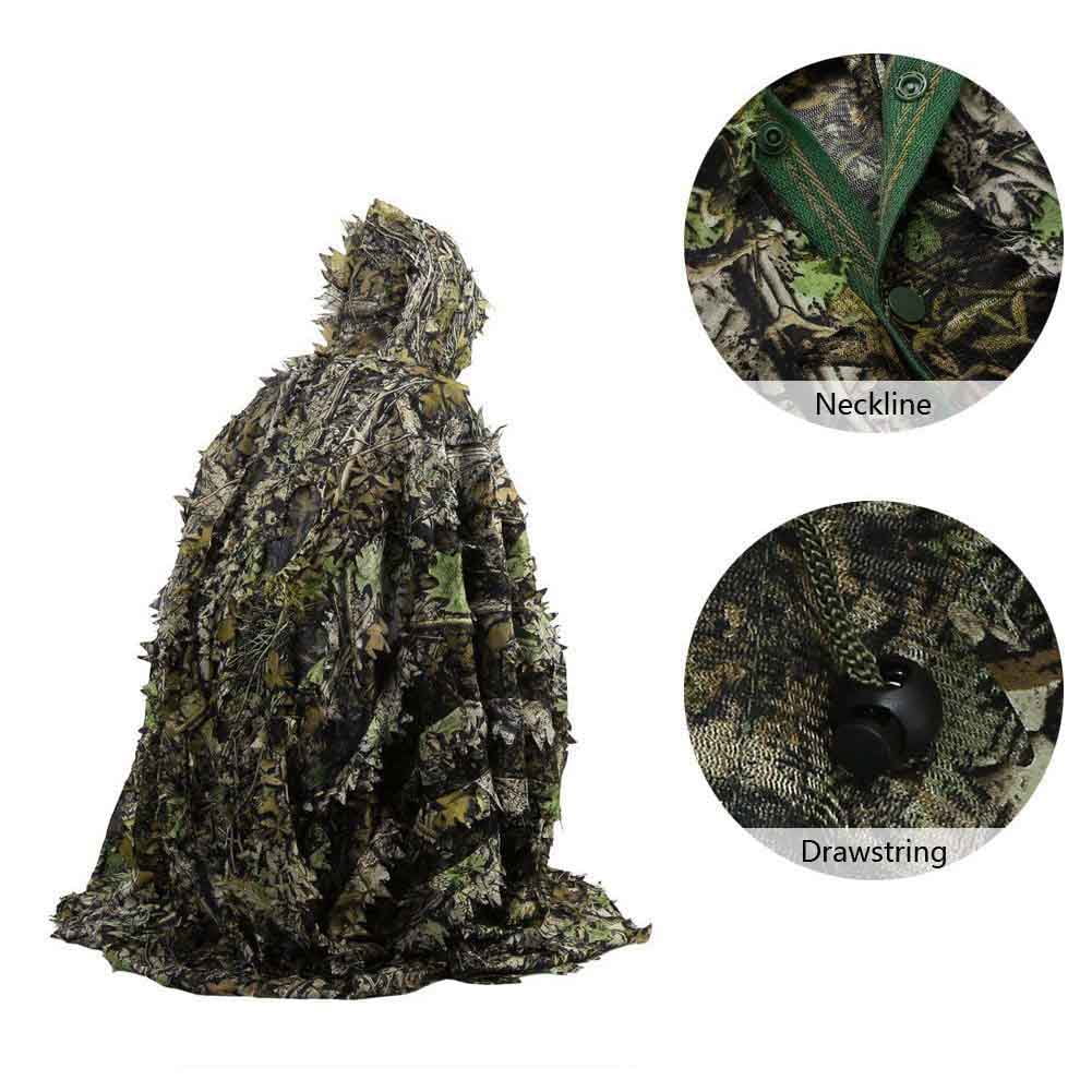 Outdoor 3D Leaves Camouflage Ghillie Suit Poncho Cloak Stealth Hunting Jungle 