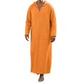 thumbnail image 2 of Mens Kaftan Thobe Long Sleeve Loose Casual V Neck Hooded Linen Robe Long Gown with Pockets Arabic Robe, 2 of 6