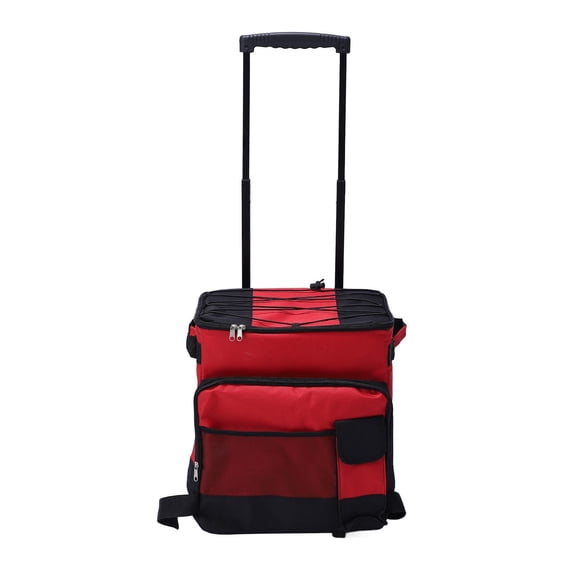 YAHHU 43L Waterproof Foldable Rolling Cooler – 600D Oxford, 4‑Wheel, Adjustable Height, Ice & Warm Food Storage, Red