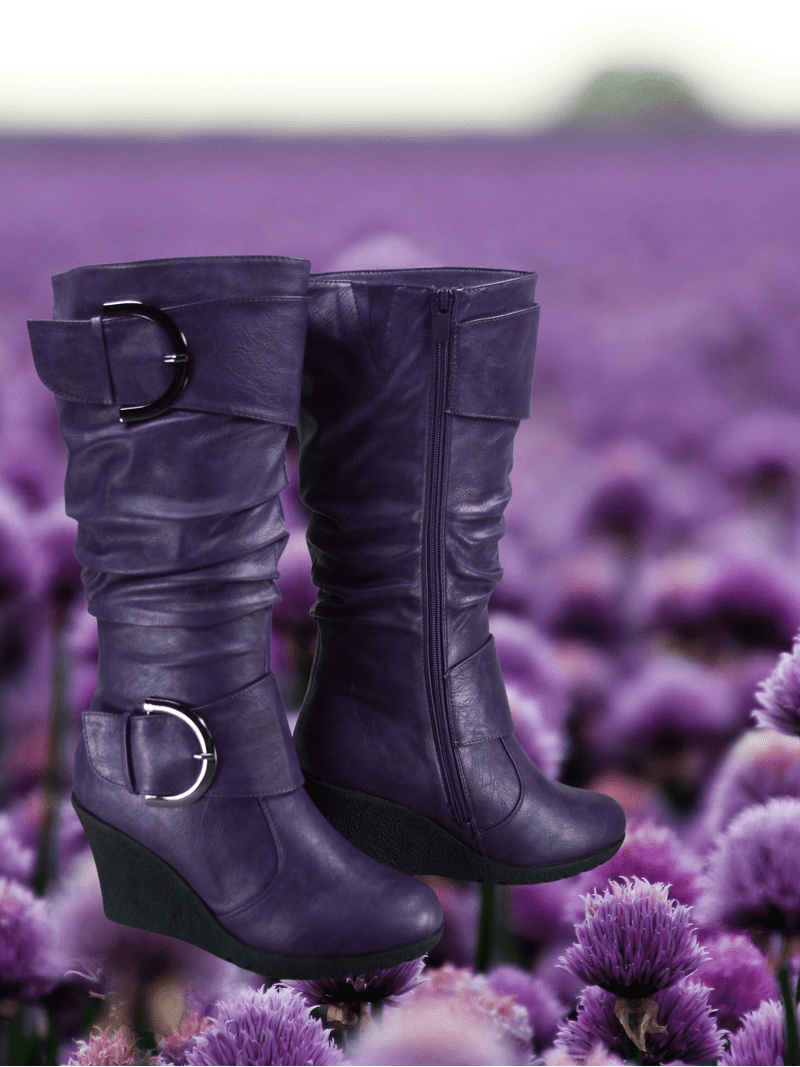Women's Fashion Zip Knee High Boots Casual Wedge Heel Winter