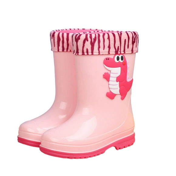 Childrens Rain Boots,Casual Boys Girls Dinosaur Print Fleece Lined Non Waterproof Toddler Outdoor Home Rubber Short Top,Kids Water Shoes