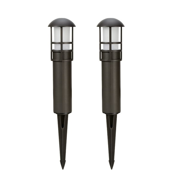 Maxxima LED Low-Voltage Landscape Light Fixture, 140 Lumens, 3000K Warm White, Hardwired Bollard Light for Yard, Brown, 2-Pack