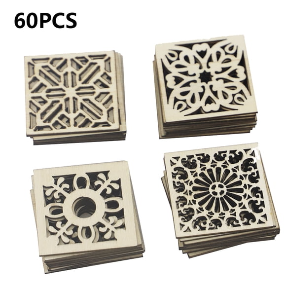 mmirethe Pack of 60 Classic Wood Pattern Scrapbooking Craft Multi-function Creative Modeling Handmade Wooden Carving Decor