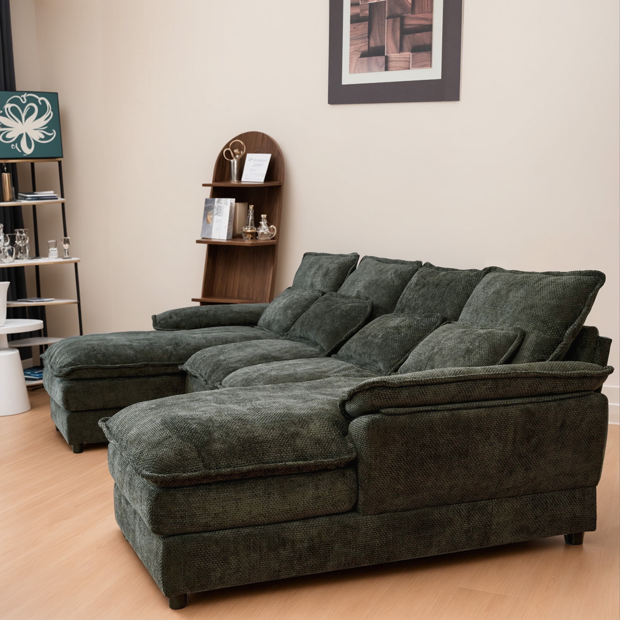 SOULART 110" Cloud Sofa, Black-Gray U Shaped Sectional Couches For Living Room, Modular Couch With Chaise