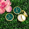 thumbnail image 2 of Koyal Wholesale Gold Compact Mirror Bridesmaid's Wedding Gift, Peacock Blue Jewel Tone , Monogram Letter A, 1-Pack, 2 of 5