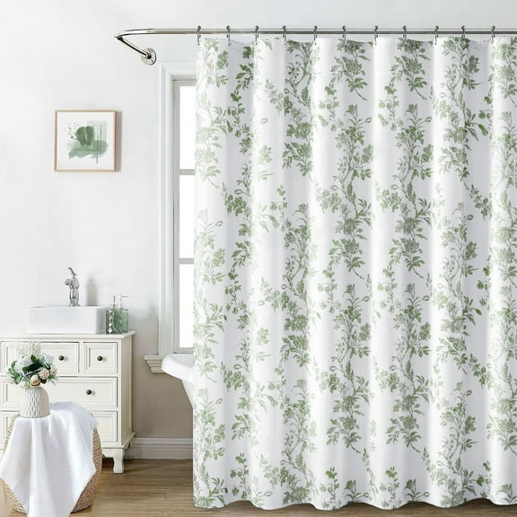 Vintage Green Shower Curtain,Cotton Floral Cottagecore Spring Shower Curtains for Bathroom 72" W x 72" L