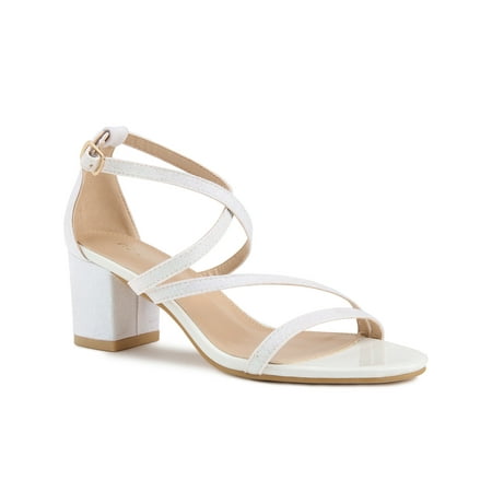 

Allegra K Women s Open Toe Sandal Glitter Crisscross Strap Block Heel Prom Sandals