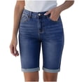 thumbnail image 2 of HBGVBA Bermuda Denim Shorts for Women,Slim Jean Shorts,Solid Color Stretch Waist Fashion Casual Denim Shorts with Pockets,XXL, 2 of 7