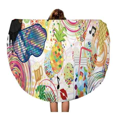 LADDKA 60 inch Round Beach Towel Blanket Party Mix Balloons Glasses Confetti Drinks and Foods Travel Circle Circular Towels Mat Tapestry Beach (Best Mixed Drinks For The Beach)