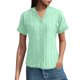 thumbnail image 1 of Camisa de punto jacquard holgada con cuello en V para mujer: manga corta, detalle de cordones, informal de verano, fácil de cuidar, 1 of 7