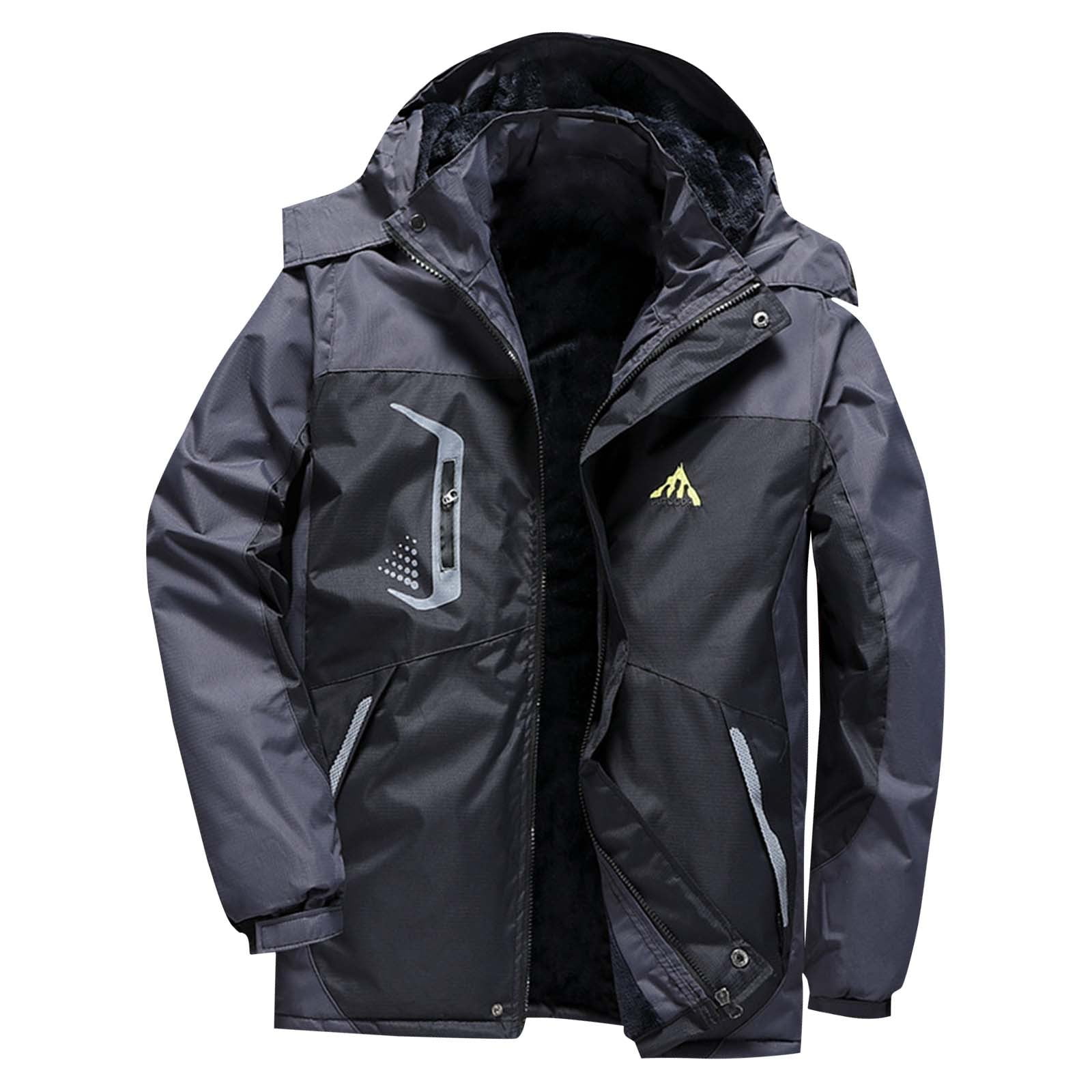 Wrtxtat Winter Skiing Jackets for Men Winter Thermal Heavyweight Windproof Water Ressistant Puffer Jackets with Pockets Long Sleeves Detachable Hood Coat Big and Tall Black XXXL