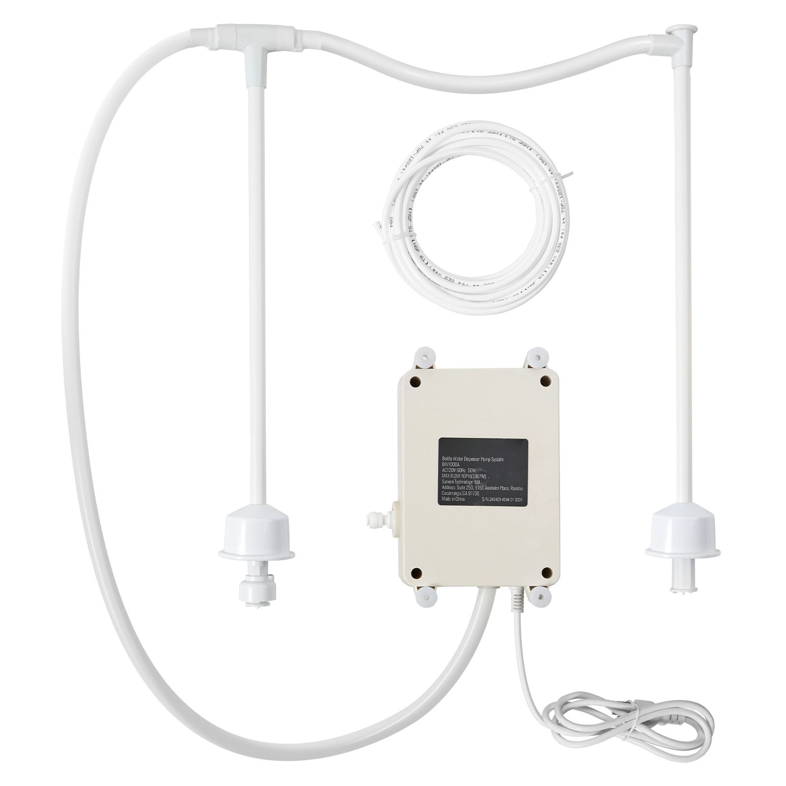 Dual-Tube Bottled Water Dispenser Pump System, 40-60 PSI, 0.67 GPM, Dual Switch Protection, Quiet Operation for 5-Gallon Water Jug