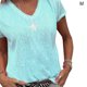 thumbnail image 1 of Camiseta Mujer Cuello En V Manga Corta Top Suelto Estampado Chica Verano Top, Azul Cielo, M tholdsy AP001862-50, 1 of 5
